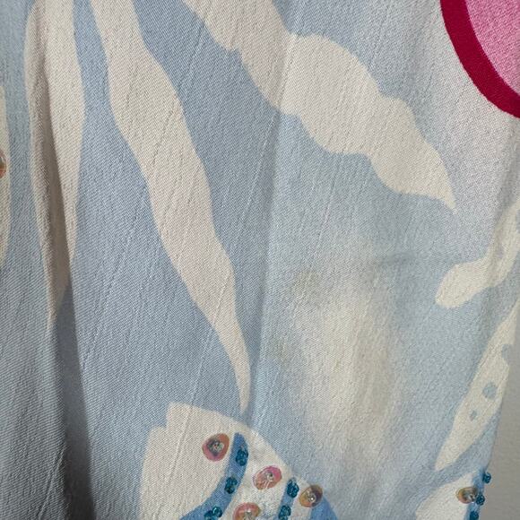 Key Lime Pie Dress Women S Blue Floral Fish Tank Midi Y2K Sequin Tropical Spring - Picture 7 of 8